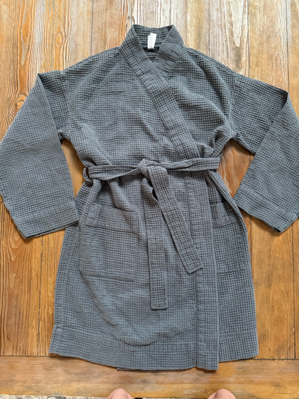 Auden Women’s Waffle-Knit Hooded Belted Coatigan in Charcoal Gray M/L